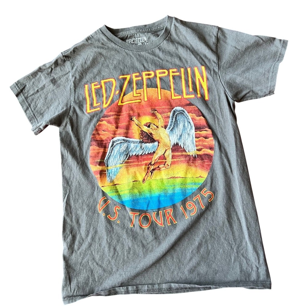 Led Zeppelin 1975 US Tour Women's T Shirt Grey Short‎ Sleeve Small Grunge